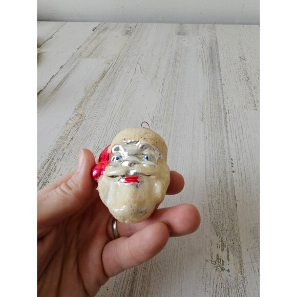 Vintage Santa flocked glass ornament Germany mercury Xmas tree large - Picture 15 of 15